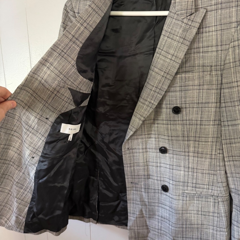 Reiss Blazer Mens 36 Ned B Grey Glen Plaid Double Breasted Tailored Jacket NEW - Picture 7 of 10